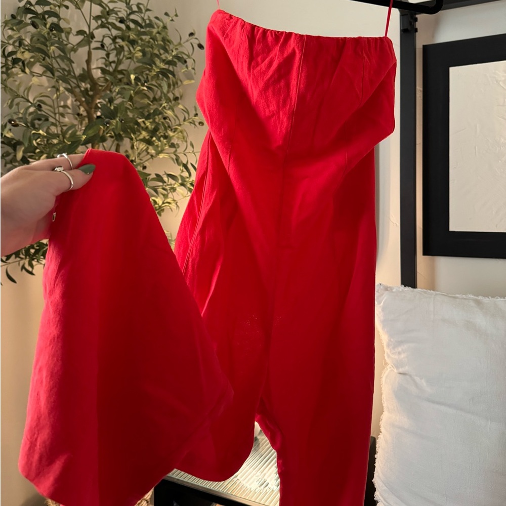 Rhythm red strapless linen jumpsuit!